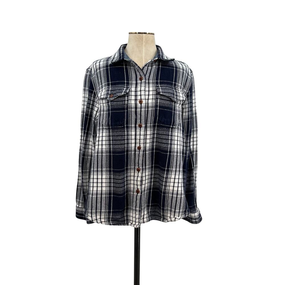 Outerknown Blanket Shirt Plaid Flannel‎ Overshirt Organic Cotton Navy White M/L